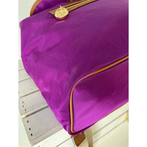 MICHAEL KORS, LARGE PURPLE, BROWN NYLON LOCK CHARM BACKPACK - Picture 9 of 16